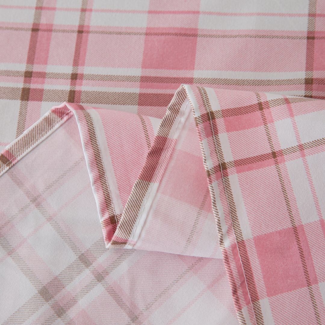 Bộ Ga Gối Cotton Tici Kẻ LIDACO Cao Cấp - Caro Hồng