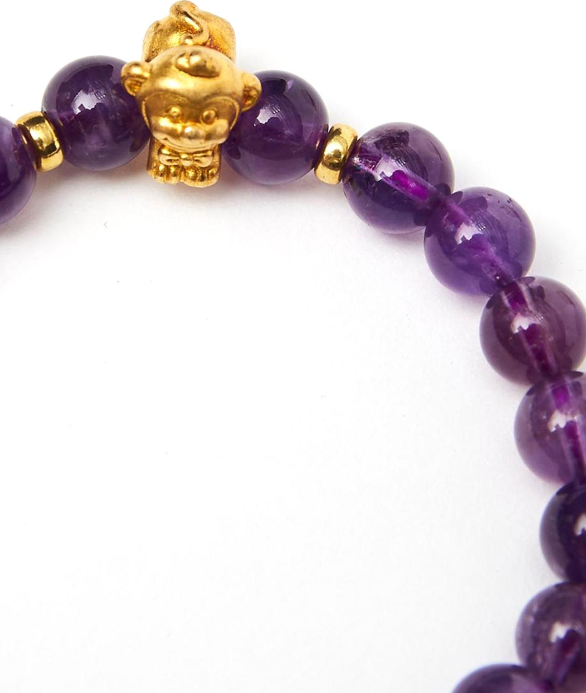 Vòng tay đá thạch anh tím charm tuổi thân bạc mạ vàng 24K 8mm mệnh hỏa, thổ - Ngọc Quý Gemstones