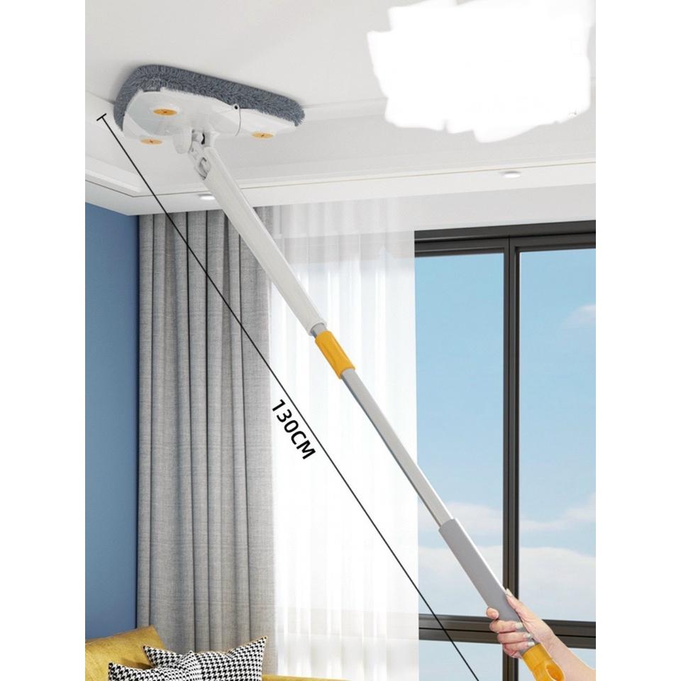 Cây Lau Nhà Tam Giác - Cây Lau Kính Lau Trần Xoay 360 Độ Đa Năng Tiện Dụng Tự Vắt - Tặng Kèm Miếng Lau Thay Thế