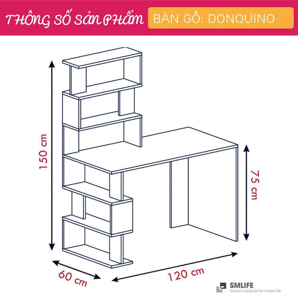 Bàn làm việc, bàn học gỗ hiện đại SMLIFE Donquino  | Gỗ MDF dày 17mm chống ẩm | D120xR60xC150cm