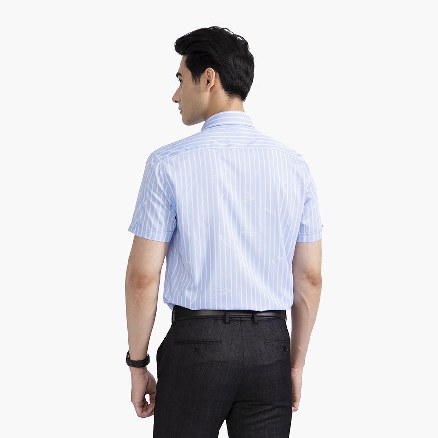 Áo sơ mi nam ngắn tay ARISTINO phom Slim fit vừa vặn, họa tiết xanh kẻ trắng trẻ trung, thời thượng - ASS337S2