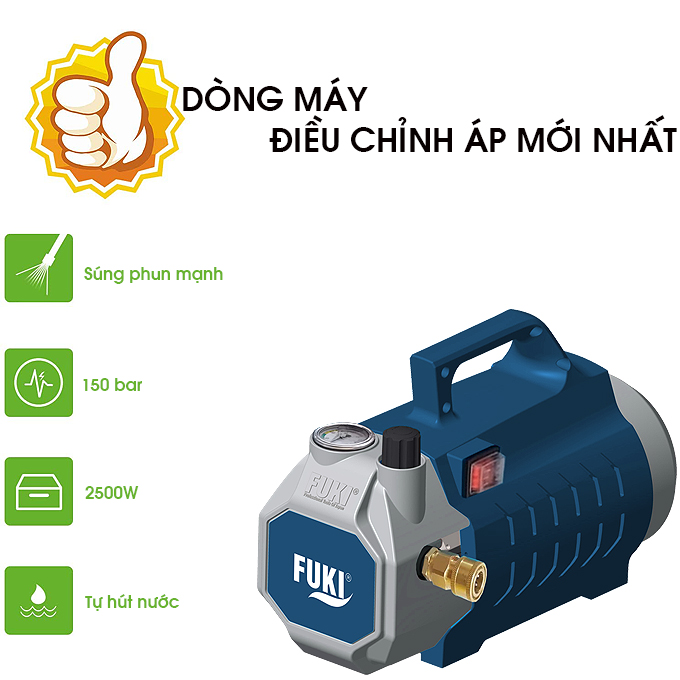 Máy xịt rửa xe cao áp Fuki F20 Plus 2500W (điều chỉnh áp)