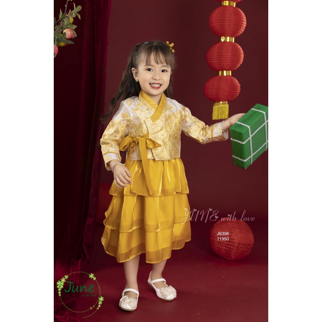 Đầm công chúa hanbok hoa cho bé gái màu vàng diện tết đẹp size 12-35kg hàng Thiết kế