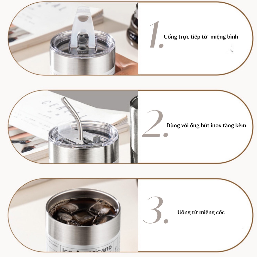 Cốc giữ nhiệt có ống hút, ly giữ nhiệt 600ml, chất liệu inox 304 chống gỉ, đảm bảo an toàn khi sử dụng hằng ngày