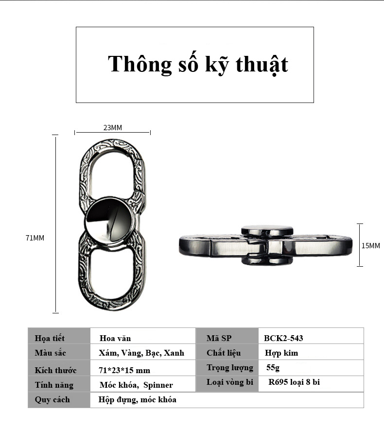 Móc Móc Chìa Khóa Ô Tô Xe Máy Spinner Trò Chơi Con Quay Giải Trí Nhỏ Gọn Tiện Dụng BCK2-534 ( Giao màu ngẫu nhiên )