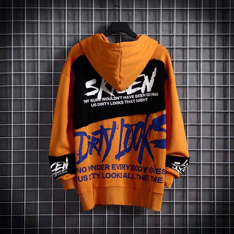 Áo hoodie tay dài phối màu in chữ trẻ trung cho nữ