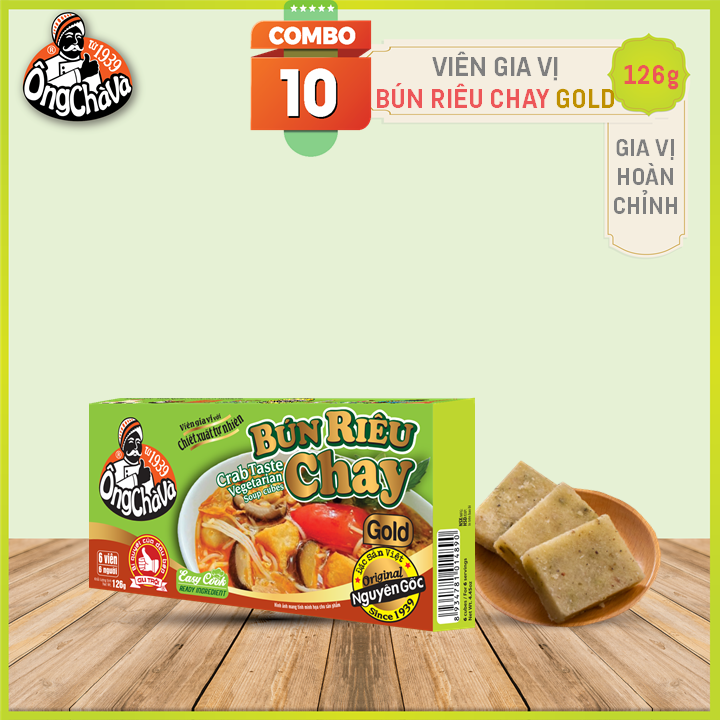 Lốc 20 Hộp Viên Gia Vị Bún Riêu Chay Gold Ông Chà Và 126g (Crab Taste Vegetable Soup Cubes)