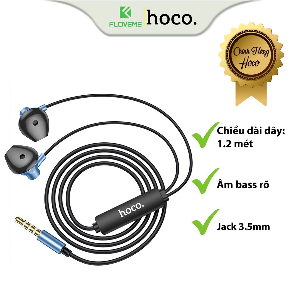 Tai Nghe Nhét Tai Dành Cho Hoco M75 Nghe Hay Có Mic Đàm Thoại, Âm Bass Rõ, Nghe Rất Ấm, Jack Cắm 3.5mm, Dài 1.2m, Dây Chống Rối - Hàng Chính Hãng