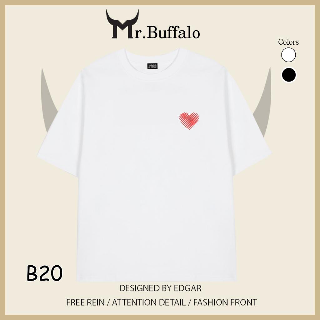 Áo Thun Đôi, Cặp Mr.Buffalo "Trái tim" Tshirt Cotton 100% có bigsize Unisex Local Brand B20 - Đen, Đen