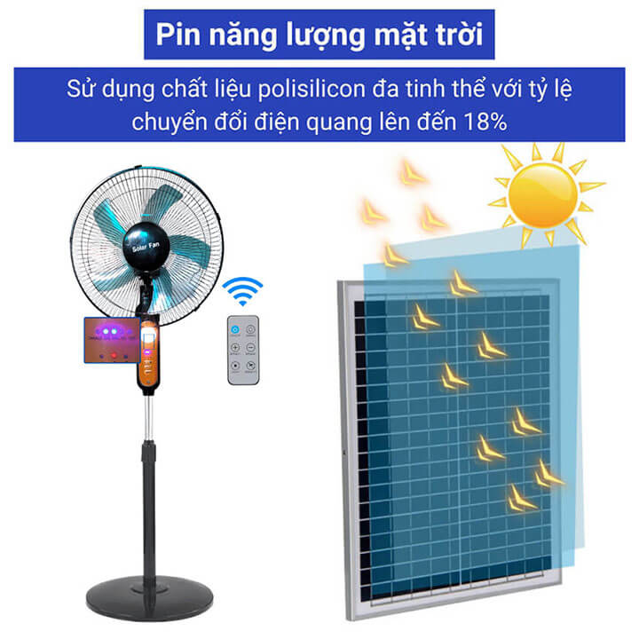 Quạt tích điện năng lượng mặt trời có điều khiển từ xa, quạt cây đứng 5 cánh có đèn ngủ và cổng USB, pin trâu sử dụng 6-10H T218