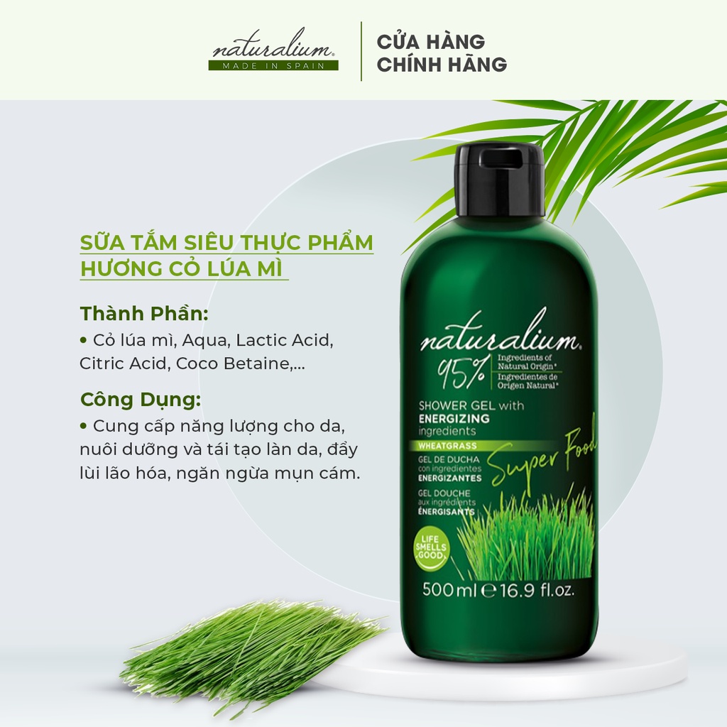 Sữa tắm siêu thực phẩm Super Food NATURALIUM 500ml chiết xuất từ Cỏ Lúa Mì giúp nuôi dưỡng & làm sạch da