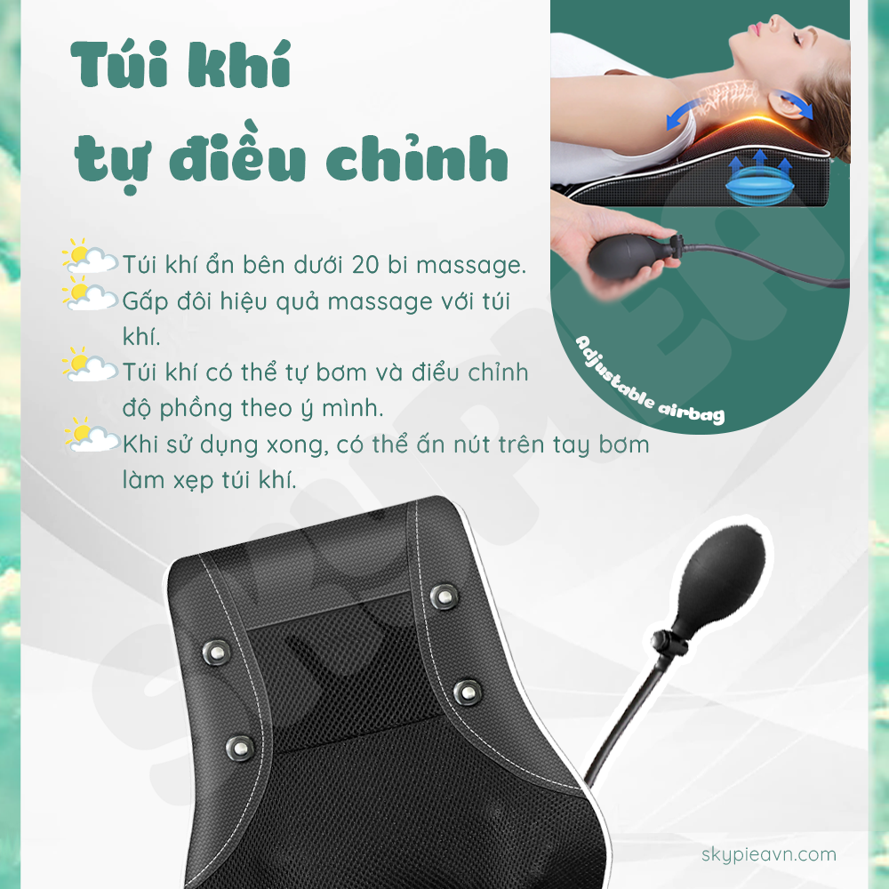 Gối Massage Hồng Ngoại 20 bi- Phiên Bản 2022 - Có túi khí - Massage Cổ, Vai, Gáy - Máy Massage Toàn Thân