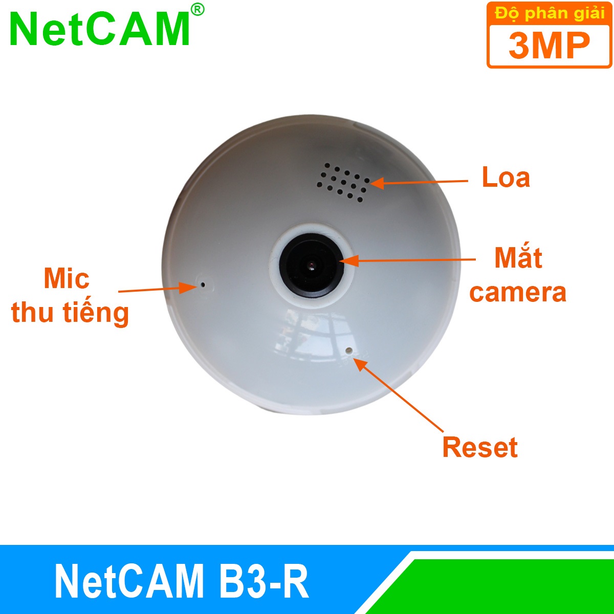 Camera IP WiFi Quan Sát Toàn Cảnh 360 độ NetCAM B3R, Độ phân giải 3.0MP - Hàng Chính Hãng