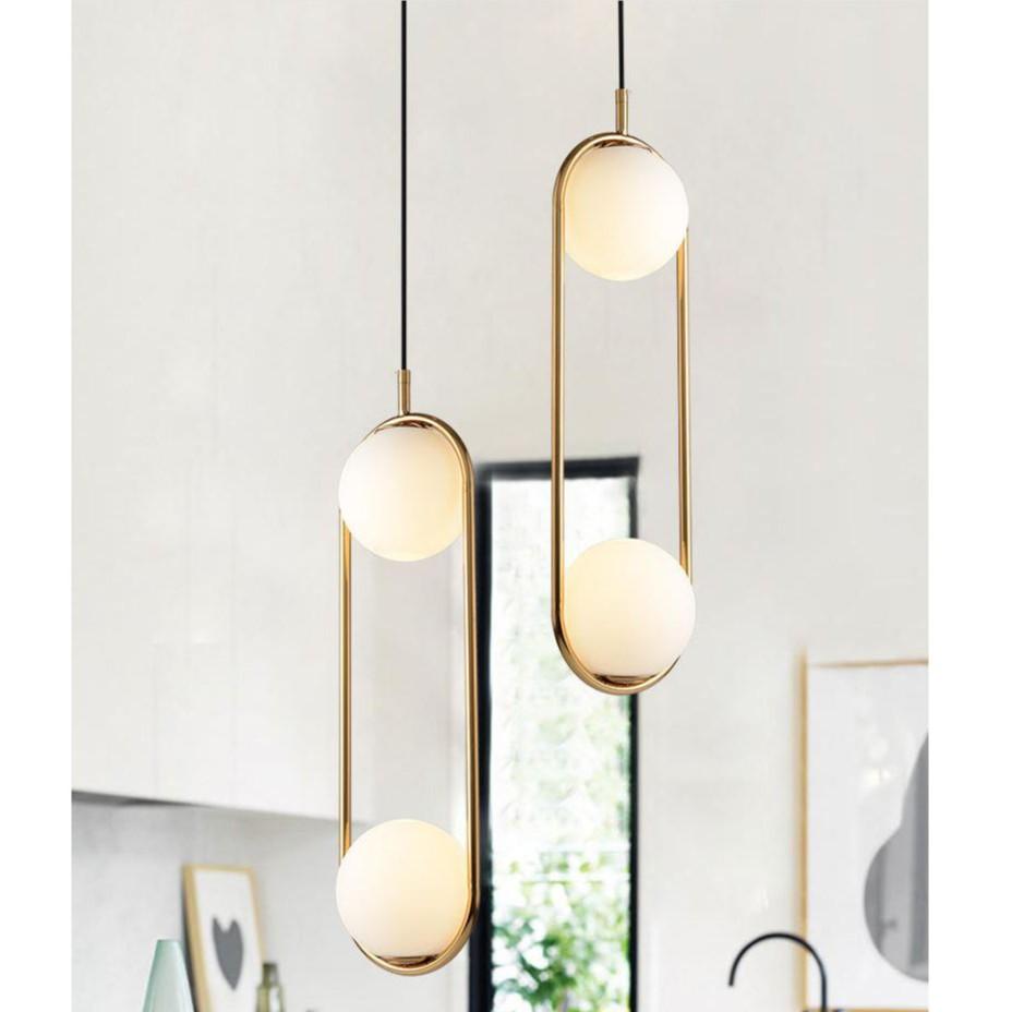 Combo đèn thả ZATEM chao thủy tinh địa cầu, khung mạ vàng hình Elip 2 đầu độc đáo - kèm bóng LED chuyên dụng .
