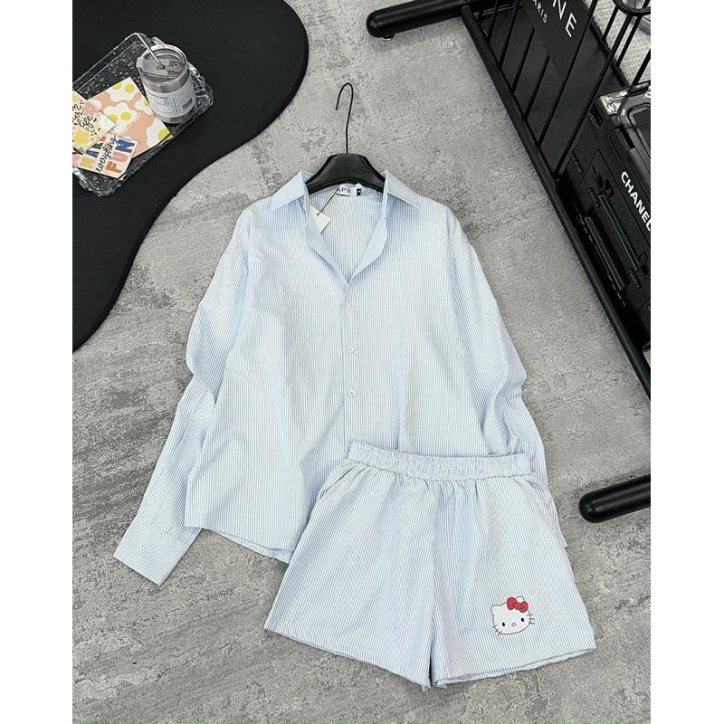 Set sơ mi kẻ kity 2 màu hàng chuẩn tang mác MPB kèm ảnh thật BY JOLIE - Kẻ xanh, Kẻ xanh