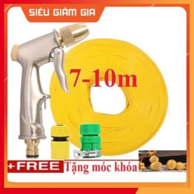 Bộ dây vòi xịt nước rửa xe, tưới cây . tăng áp 3 lần, loại 7m, 10m 206701-1 đầu đồng,cút, +tặng móc khoá