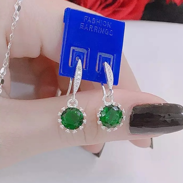Bông tai mặt đá tròn chất liệu bạc MS162a