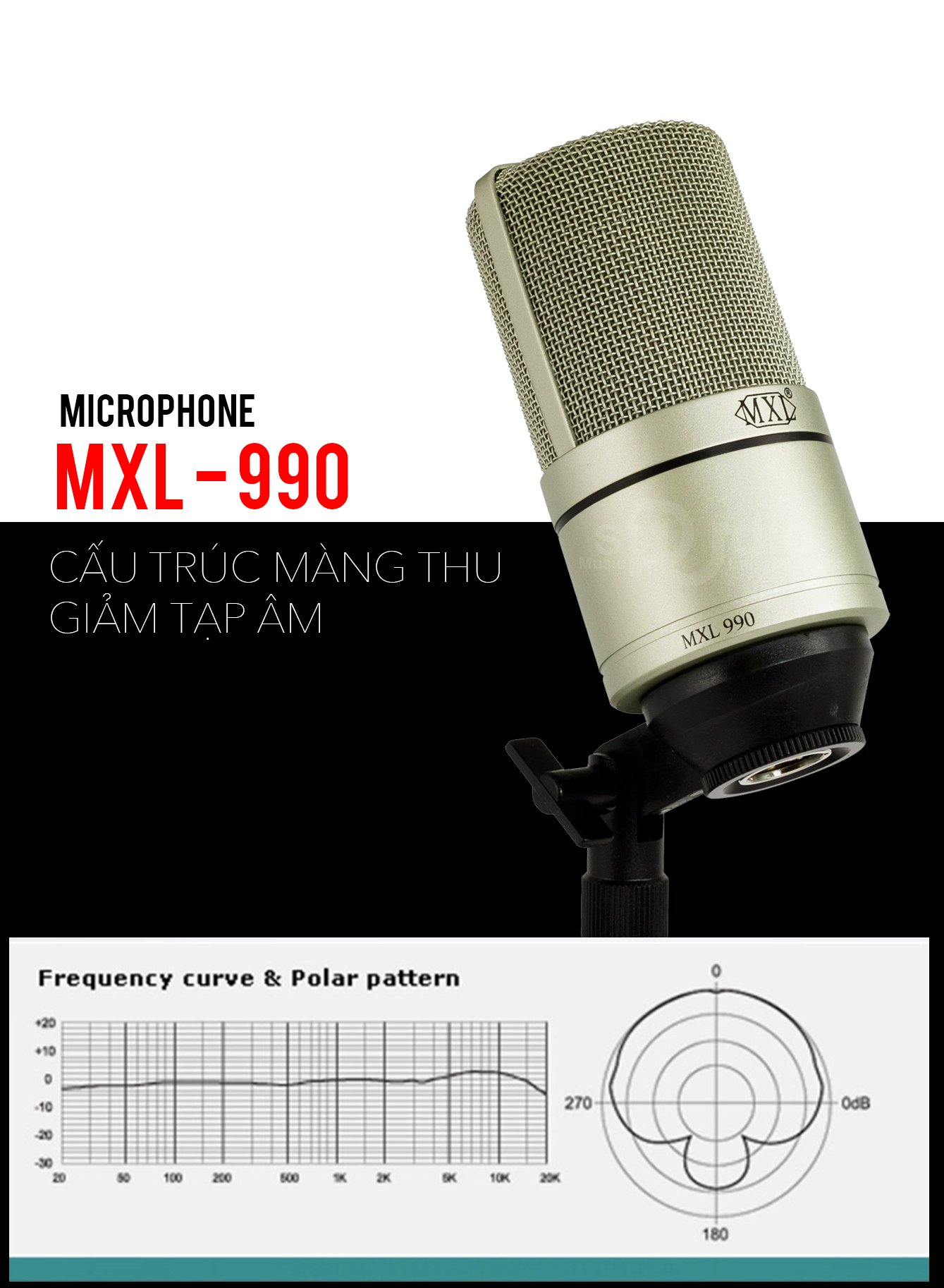 Micro thu âm cao cấp MXL 990 - Condenser Microphone - Micro thu âm chuyên nghiệp cho phòng thu, livestream, karaoke online - Hàng chính hãng