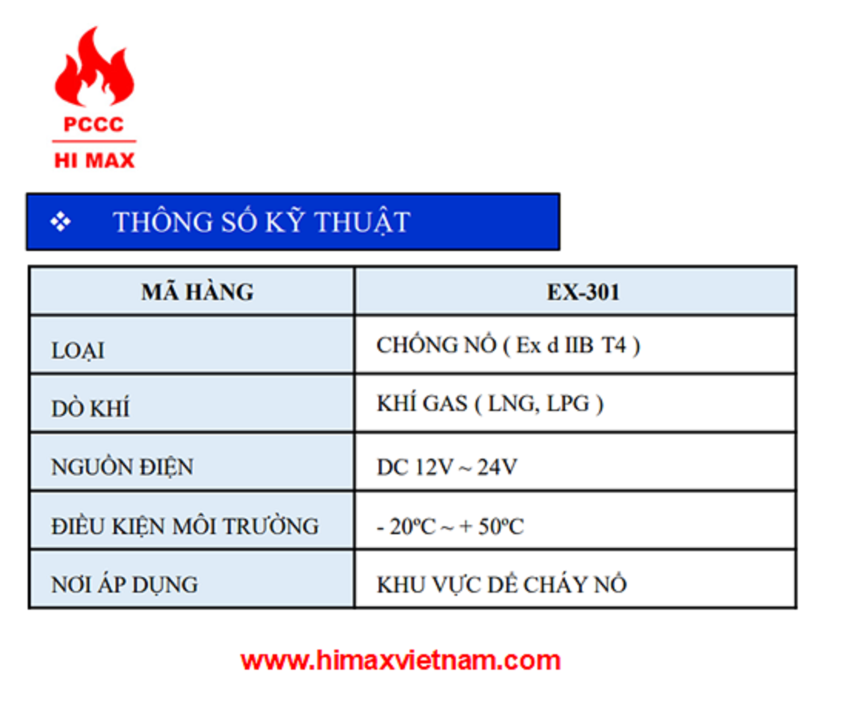 Đầu báo gas chống nổ hi max EX-301