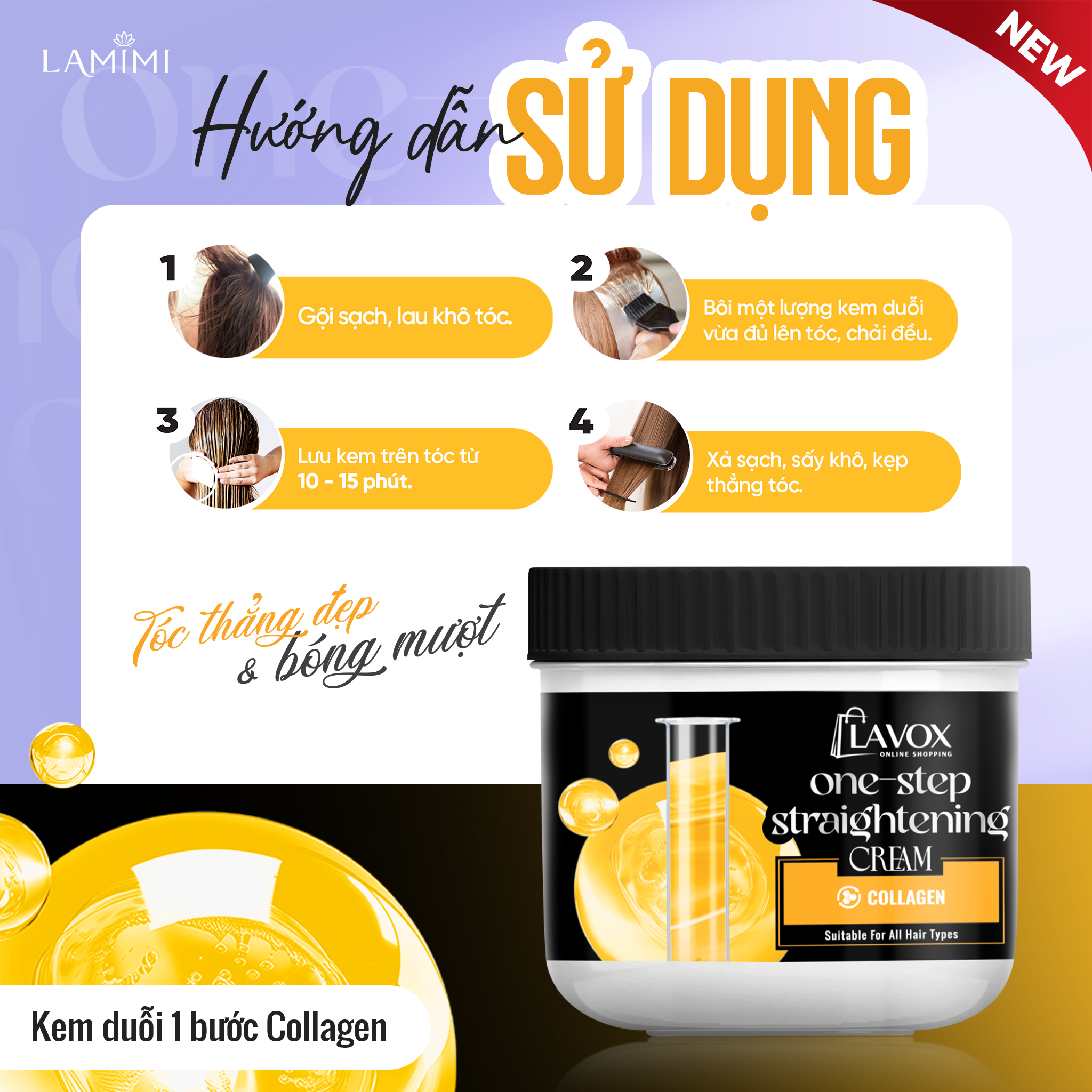 Kem Duỗi Tóc 1 Bước Collagen Lavox Online Shopping 150ml - Tóc Thẳng Bóng Mượt, Mùi Hương Dịu Nhẹ Lamimi Chính Hãng