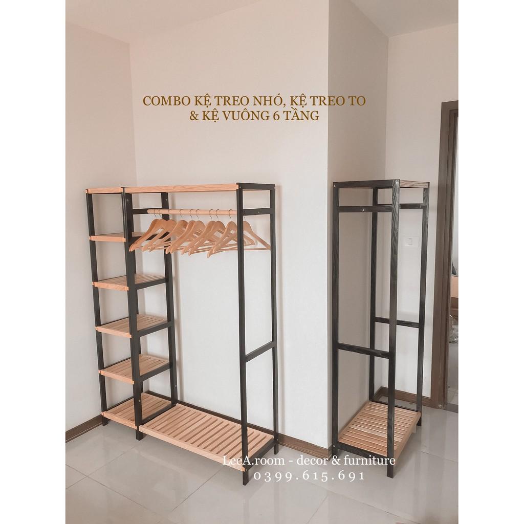 COMBO KỆ TREO QUẦN ÁO - COMBO IRON CLOSET - MÀU ĐEN PHỐI GỖ (ẢNH THẬT, CÓ SẴN)