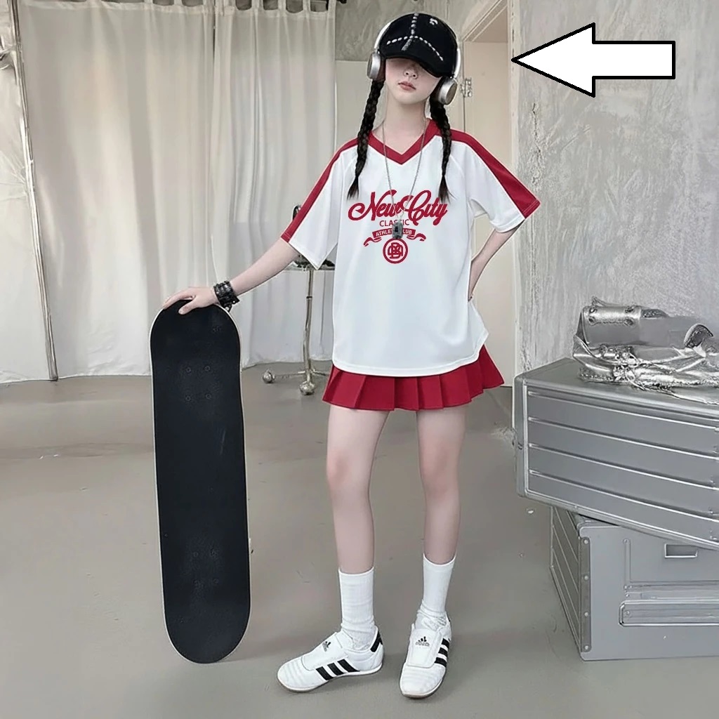 Set Váy Bé Gái Áo Thun Cotton 4C Phối Màu Chân Váy Xếp Ly Kèm Quần Năng Động Cá Tính Từ 12-45kg Dành Cho Bé Gái