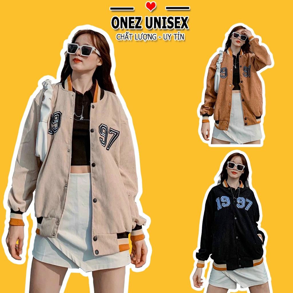 Áo khoác nhung tăm jacket Logo Thuê 1997 ONEZ Hình Thật Cuối Form Rộng Đẹp