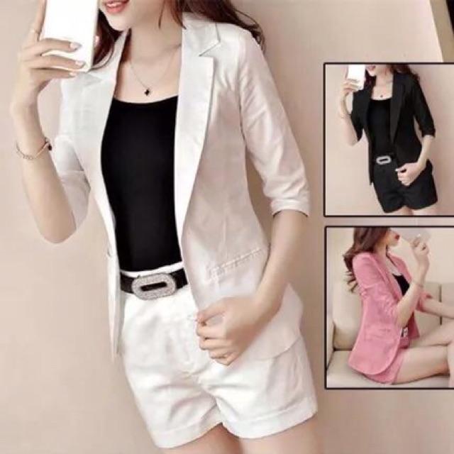 Set đùi cổ vest lai bầu cài nút thật cực sang chảnh