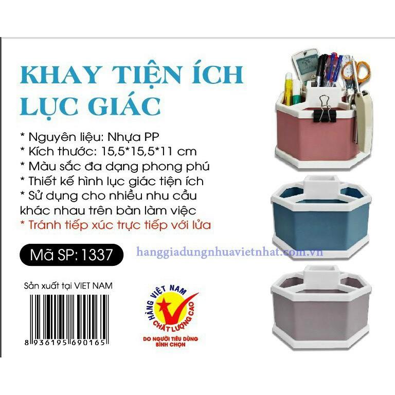 Khay nhựa tiện ích 4 ngăn, lục giác để bàn, đựng đồ, khay nhựa 4 ngăn, đựng bút, đồ dùng đa năng