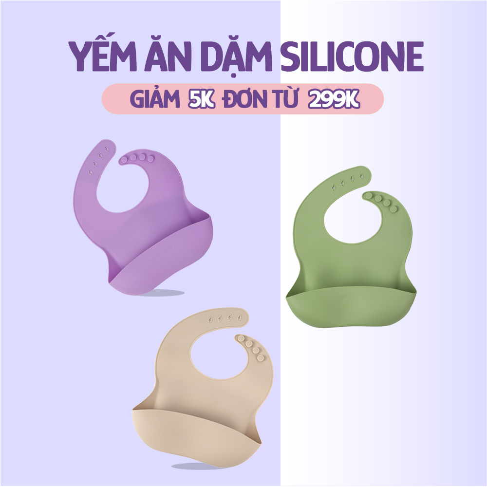 Yếm Ăn Dặm Silicone Mama's Choice Cao Cấp, Thiết Kế Đặc Biệt với Máng Chắn Thức Ăn và Nấc Điều Chỉnh Phù Hợp Với Bé