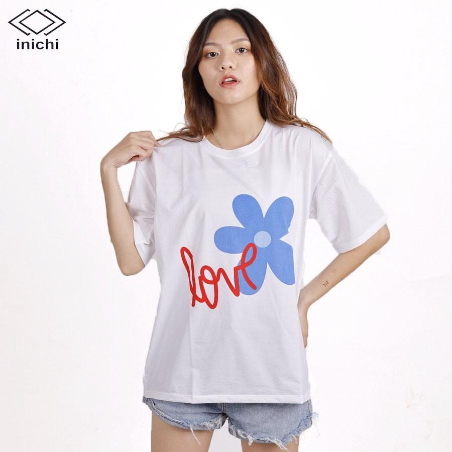 Áo thun tay lỡ INICHI IC579 form rộng cá tính in hình Love hoa 5 cánh