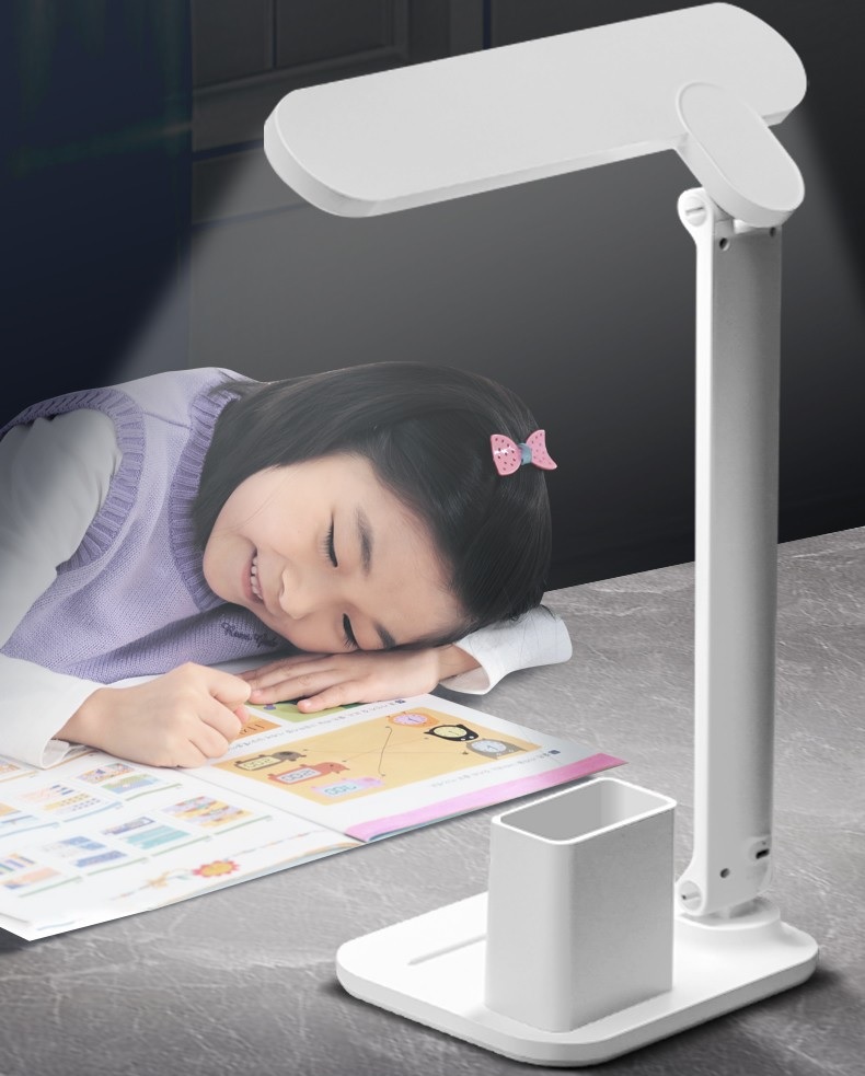 Đèn led để bàn học tích điện W6072GB có kệ đựng bút, điện thoại với 3 chế độ sáng bảo vệ mắt chống cận thị