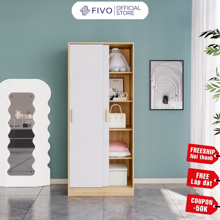 Tủ Treo Áo Quần Cửa Trượt Cao Cấp FIVO Mã FC32 Nhiều Kích Thước Phù Hợp Với Mọi Không Gian - Màu Gỗ + Trắng