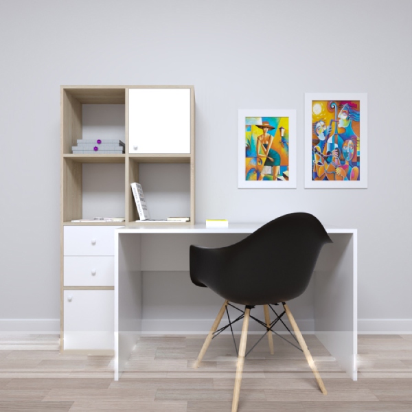 Bàn học gỗ, bàn làm việc kèm giá sách đơn giản BH-16