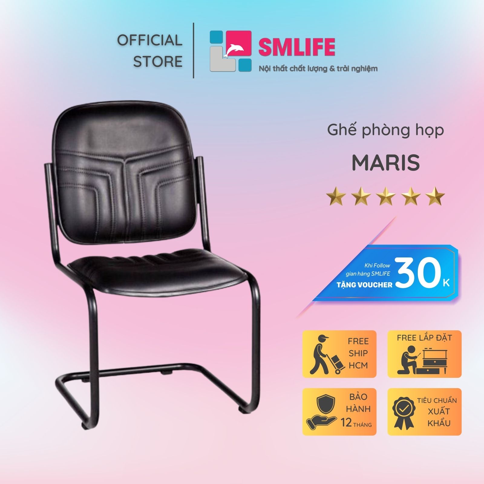 Ghế phòng họp chân quỳ bọc da SMLIFE Maris