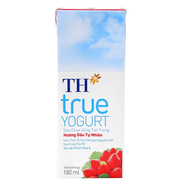 Thùng Sữa Chua Uống Tiệt Trùng Hương Dâu Tự Nhiên TH True Yogurt (180ml x 48 Hộp)