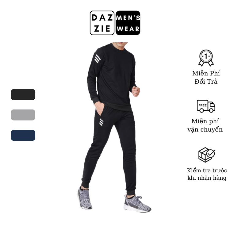 Bộ Thể Thao Nam Thu Đông Dài Tay Nam DazzieMenwears chất Nỉ Cao Cấp không bai dão, dáng Slimfit thể thao, trẻ trung