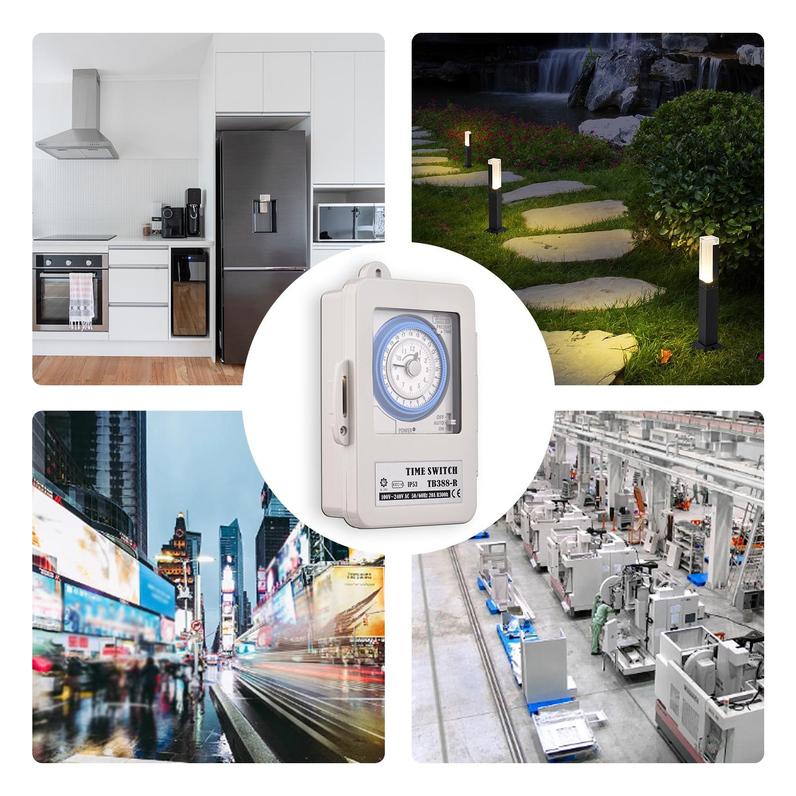 Mechanical 24 Hours Timer Switch IP53 Rating Programmable Electrical Timer Switch Box AC 100-240V 15 Minutes Interval 96 Times ON/ OFF with Mounting Hole Dustproof Waterproof Cover