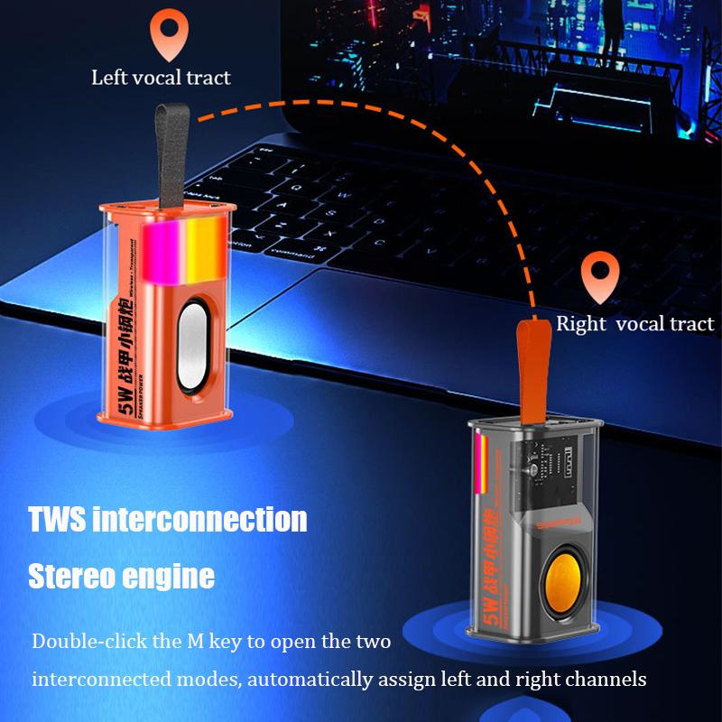 Loa Bluetooth không dây di động Hộp âm thanh Bluetooth trong suốt 5W Hiệu ứng ánh sáng nhịp điệu Loa siêu trầm Máy nghe nhạc âm thanh nổi TWS Màu sắc: Đỏ cam