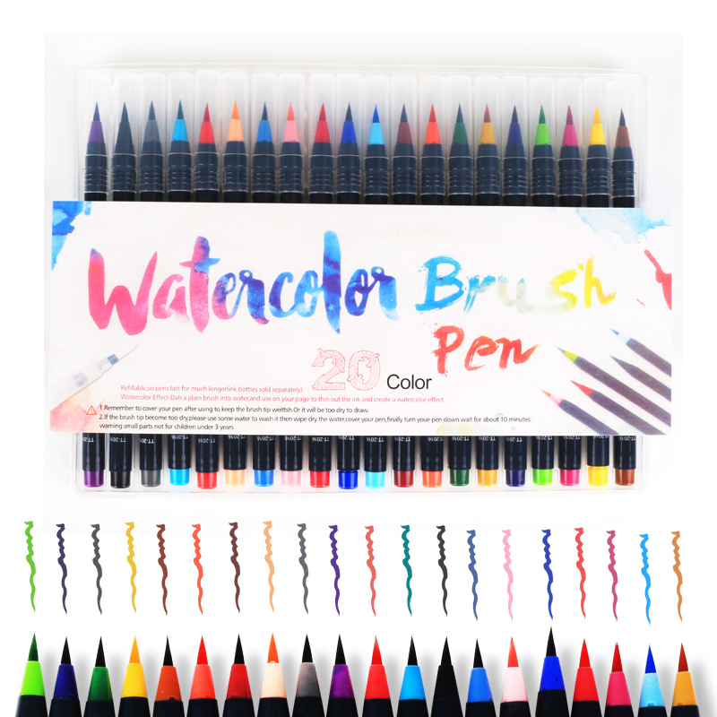 Bộ 20 bút lông màu nước cao cấp Water Color Brush Pen - Tặng 1 cọ Water Brush - Màu nước, màu vẽ, bút lông cao cấp Chính Hãng VinBuy