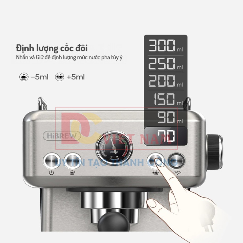 Máy pha cà phê Espresso chuyên nghiệp thương hiệu HiBREW H10A , áp suất 19bar , công suất 1350W - Hàng Chính Hãng