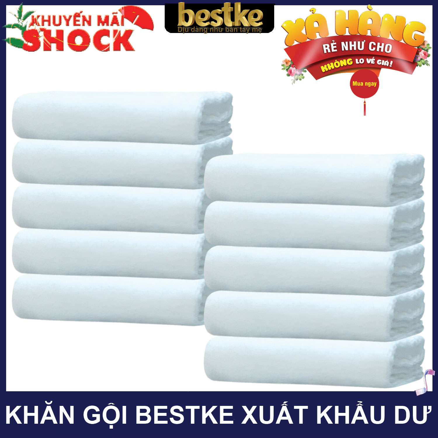 Combo 10 cái Khăn gội bestke 100% cotton xuất khẩu dư, mềm mại và thấm hút, màu trắng hotel, Cotton towels, towels manufacturer