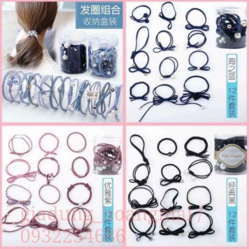 Hộp chun buộc tóc 12 chi tiết hàn quốc