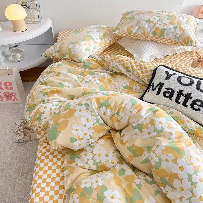Set Cotton living 100% cotton Hàng Nhập Khẩu Cao Cấp 4 Món Hoa Nhí Vàng