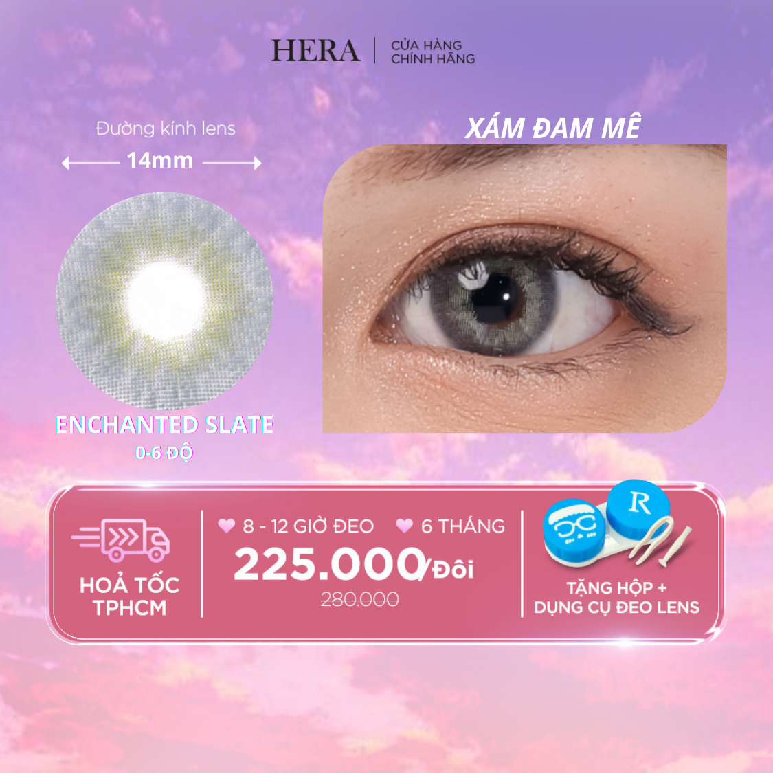 Kính Áp Tròng Hera Xám Đam Mê 0 - 6 Độ ENCHANTED SLATE Nhập Khẩu Hàn Quốc Lens Cận 6 Tháng