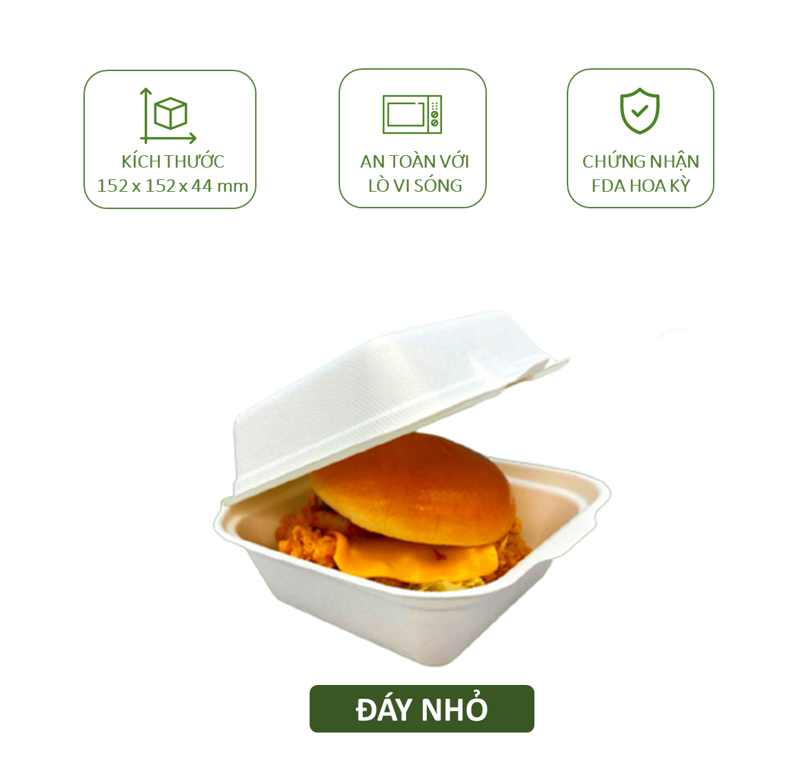 50 hộp bã mía vuông 450ml đựng bánh kem, hamburger, bento....