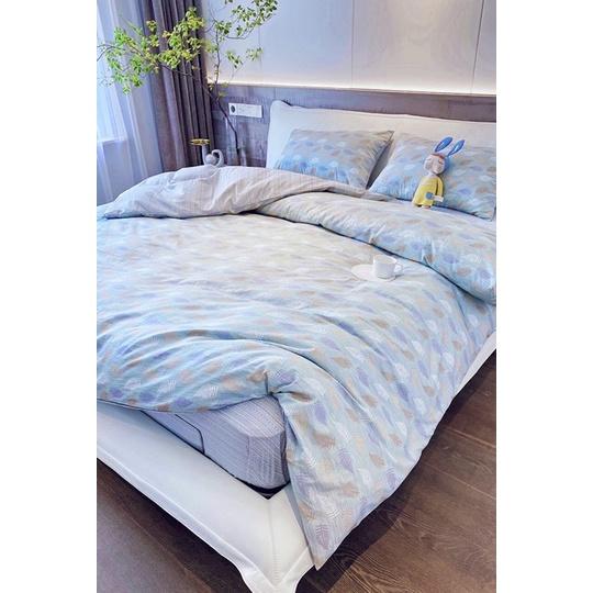 Bộ Chăn Ga Gối Cotton Living Hàng Nhập Khẩu Cao Cấp 4 Món Lá Xanh