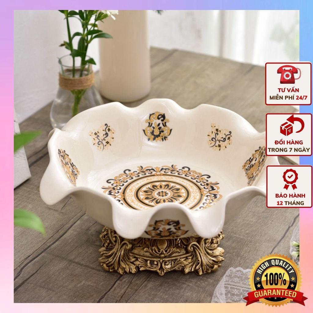 Đĩa quả họa tròn kiểu dáng mới tiết thổ cẩm nâu mang phong cách tân cổ điển sang trọng CB25A-DQ1