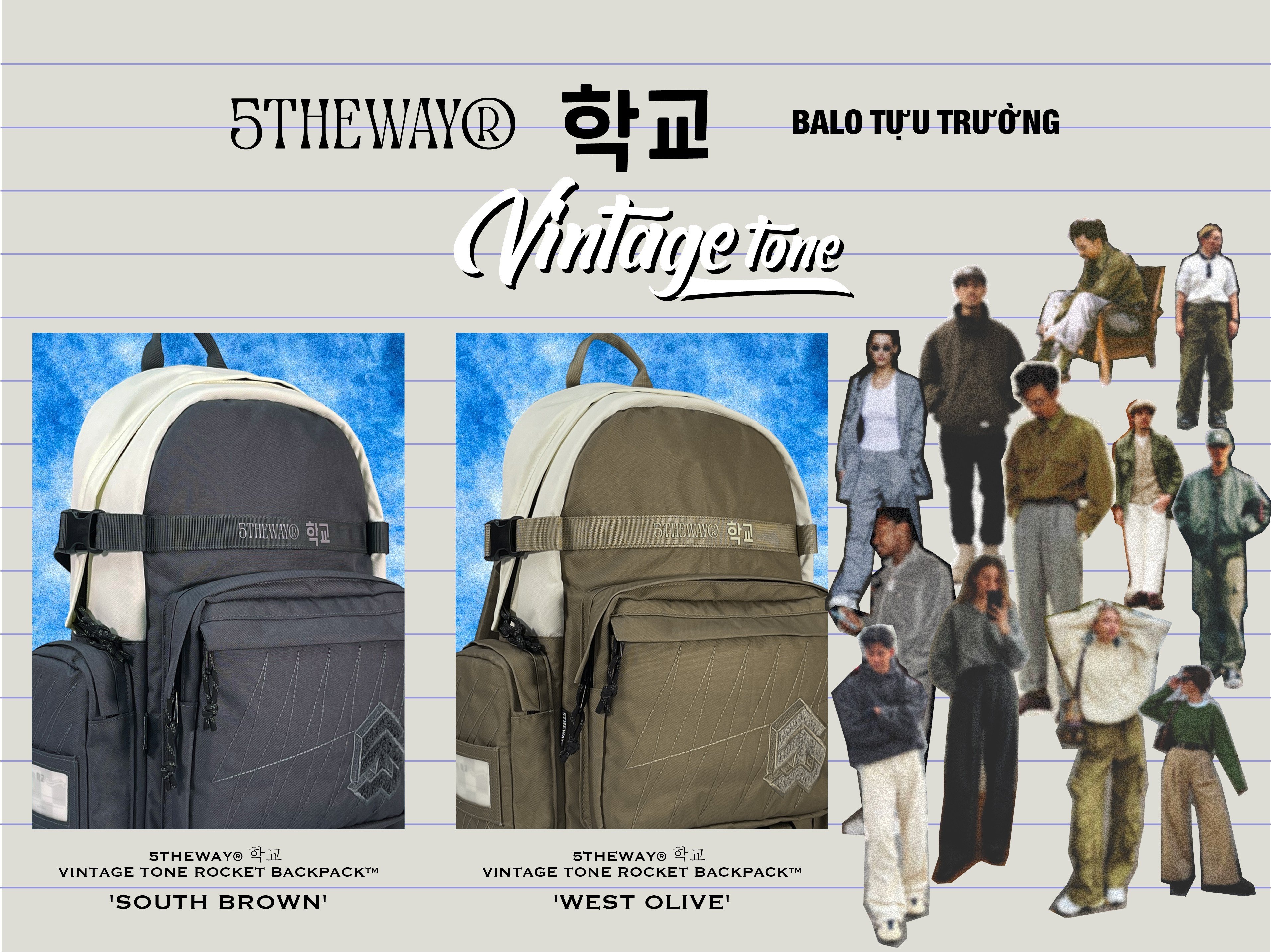 Balo 5THEWAY 학교 VINTAGE TONE ROCKET BACKPACK