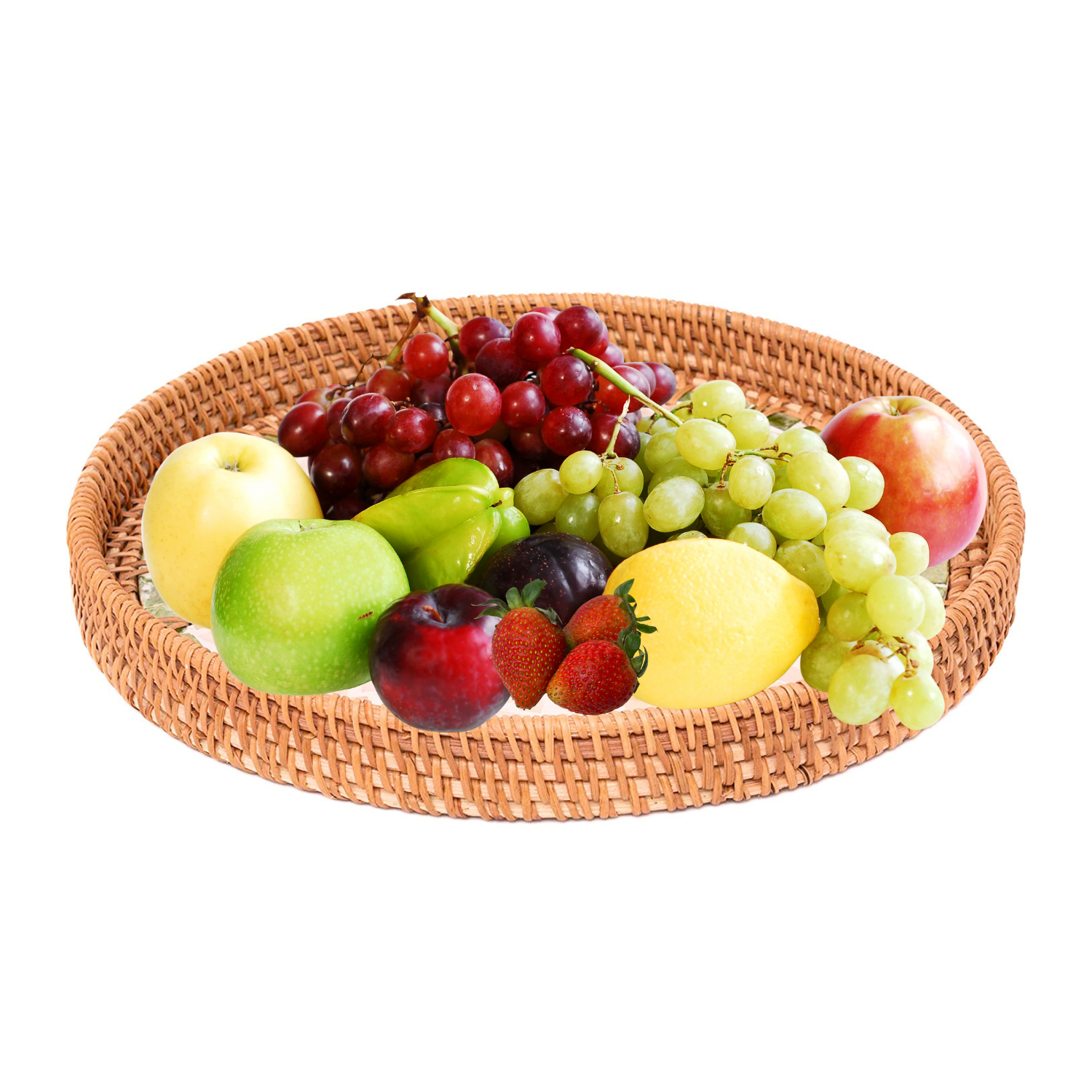 Khay mây đan tròn khảm xà cừ 30cm